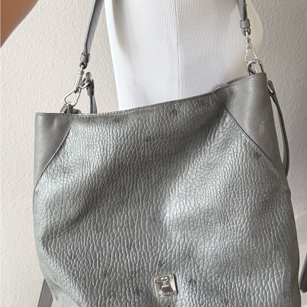 MCM Gray Leather Shoulder Bag